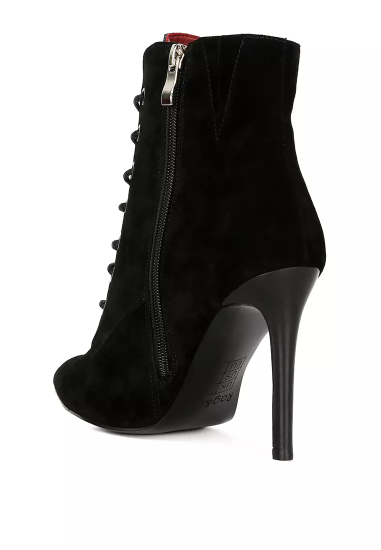 Rag & CO. Black Suede Leather High Heeled Ankle Boot