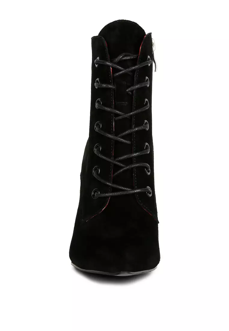 Rag & CO. Black Suede Leather High Heeled Ankle Boot