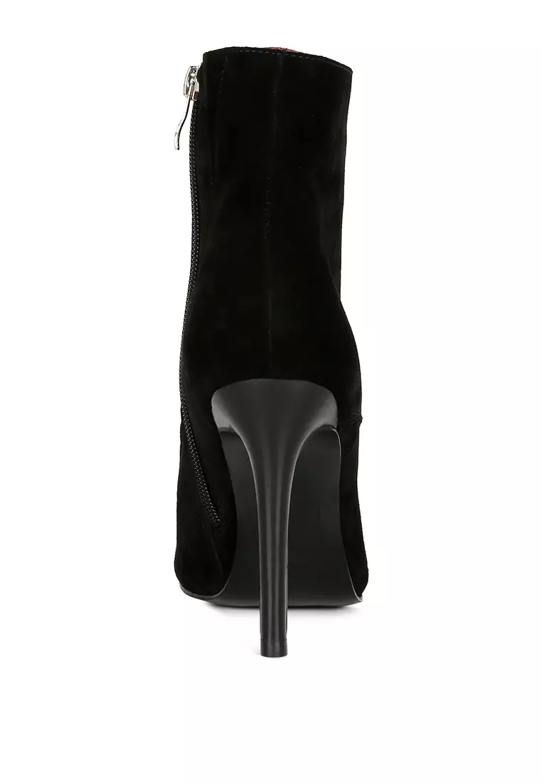 Rag & CO. Black Suede Leather High Heeled Ankle Boot