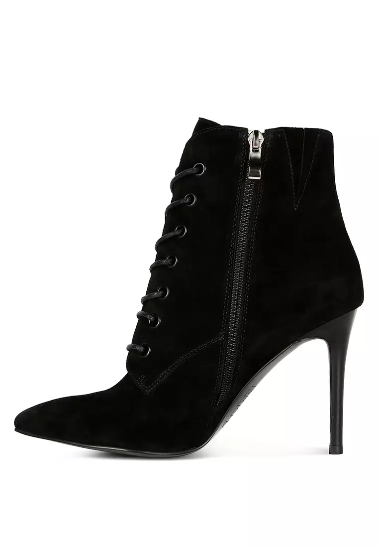 Rag & CO. Black Suede Leather High Heeled Ankle Boot