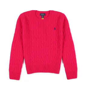 Ralph Lauren Fuchsia Wool Braided Pullover For Girls