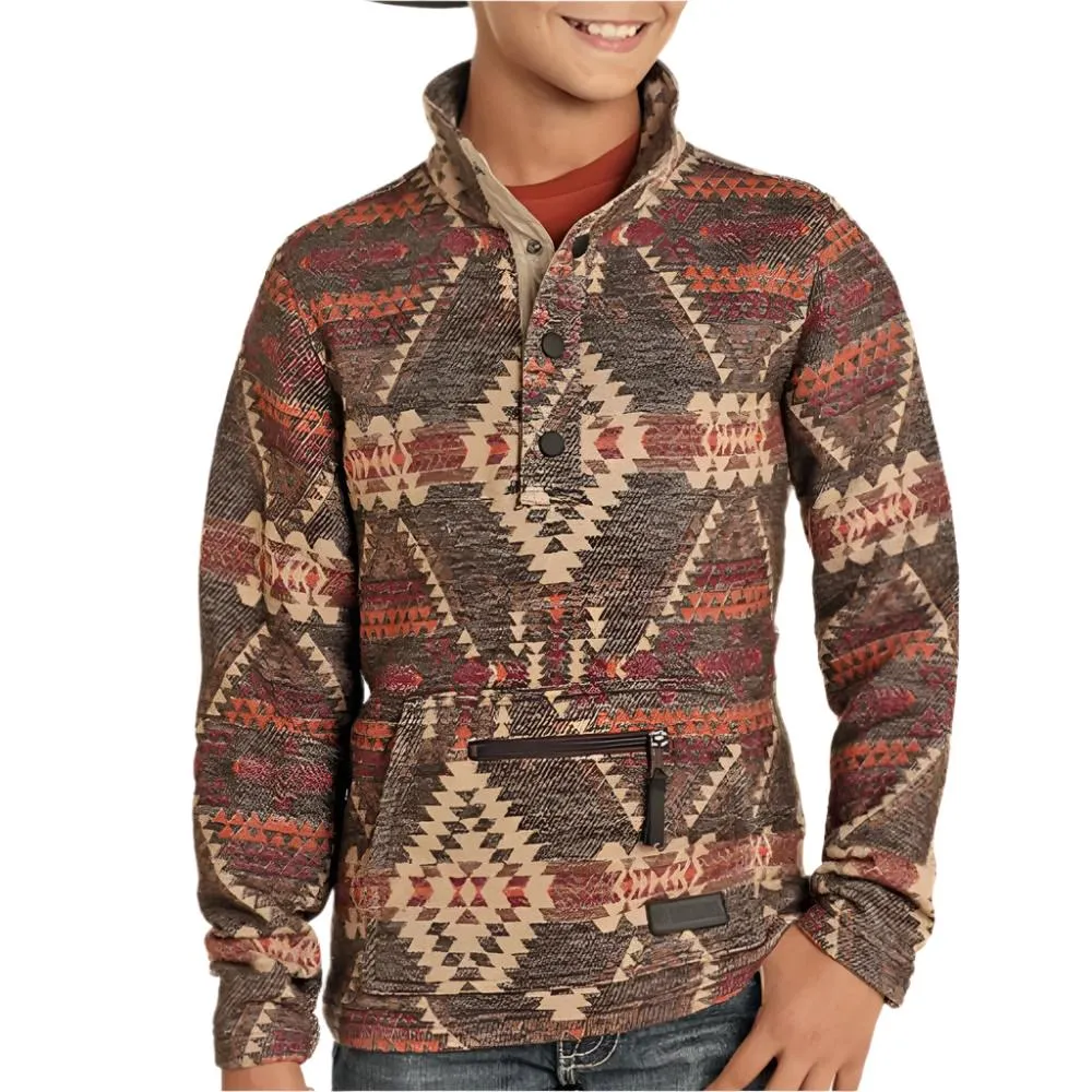 Rock & Roll Denim Boy's Henley Aztec Jacquard Pullover