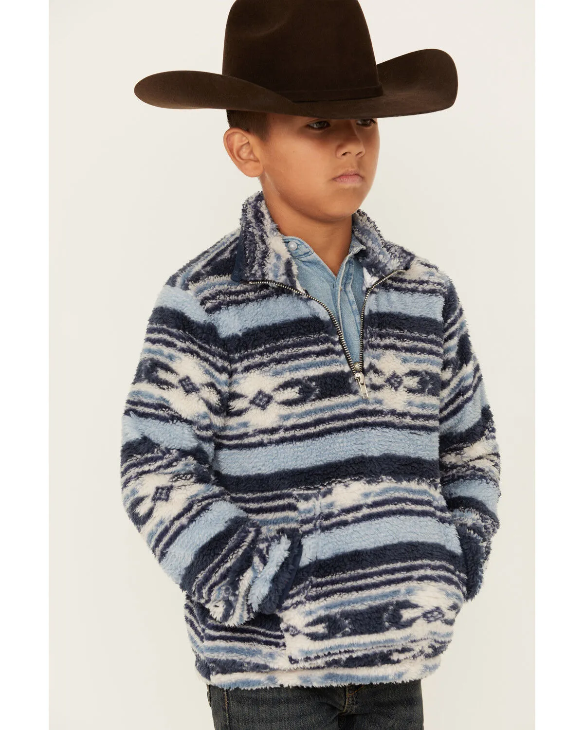 Rock & Roll Denim Boys' Southwestern Striped Fuzzy 1/4 Zip Pullover