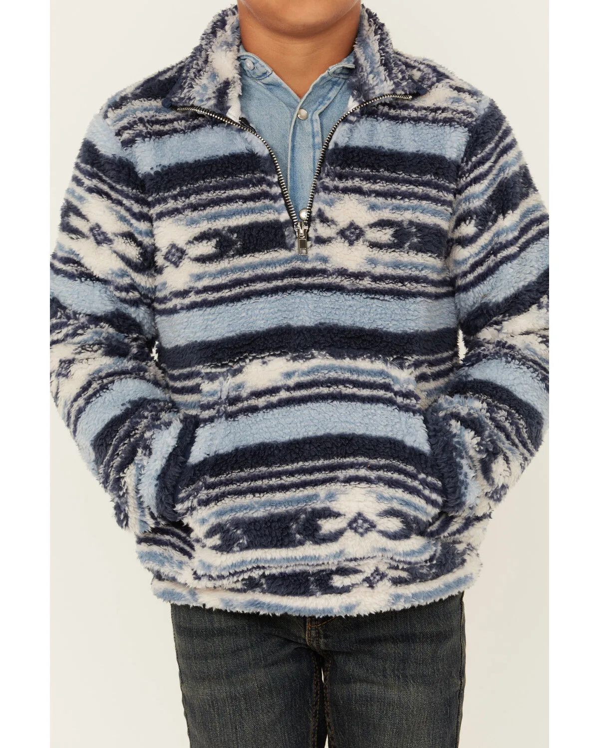 Rock & Roll Denim Boys' Southwestern Striped Fuzzy 1/4 Zip Pullover