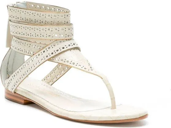 Sarah Chofakian Lis leather flat sandals White