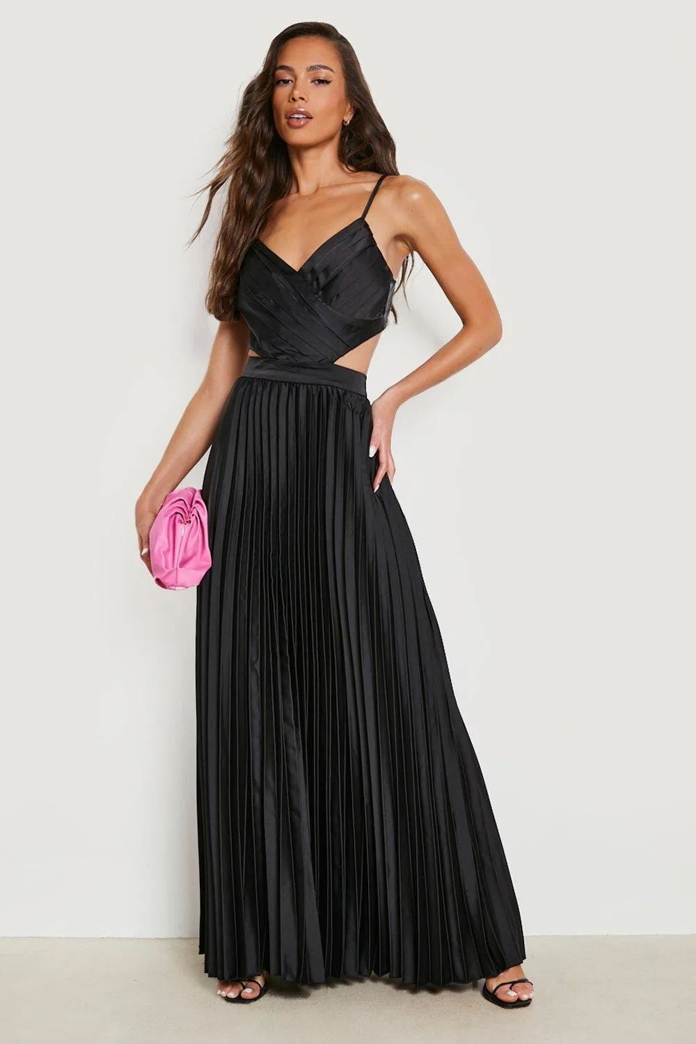 Satin Pleated Wrap Maxi Dress