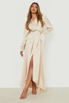 Satin Wrap Belted Maxi Dress