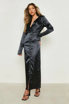 Satin Wrap Maxi Shirt Dress