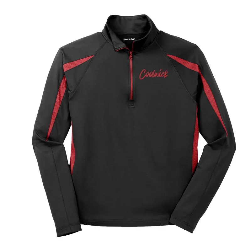 Signature Coolwick Black Red Sport-Wick Stretch 1/2-Zip Colorblock Pullover