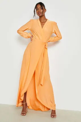 Slinky Ruffle Wrap Maxi Dress