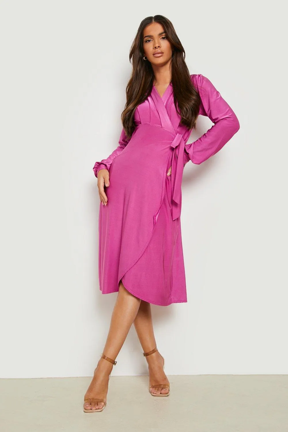 Slinky Ruffle Wrap Midi Dress