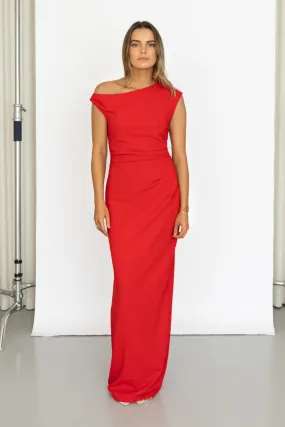 Sonia Dress - Gathered Sleeveless Maxi Dress - Red