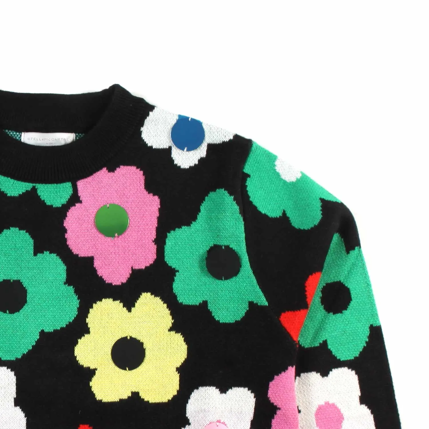 Stella Mccartney Black Pullover With Multicolored Flowers For Girls