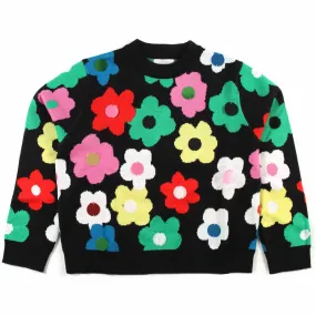 Stella Mccartney Black Pullover With Multicolored Flowers For Girls