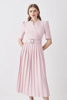 Structured Crepe Notch Neck Wrap Belted Forever Midi Dress | Karen Millen