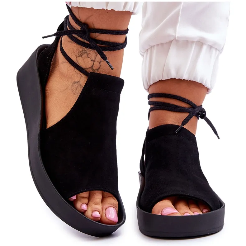 Suede Wedge Sandals Nicole 2743/002 Black