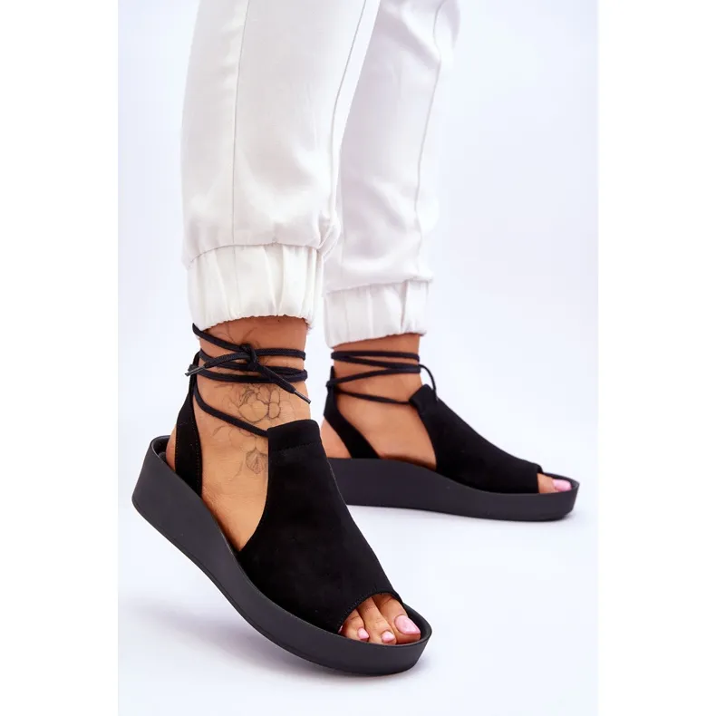 Suede Wedge Sandals Nicole 2743/002 Black