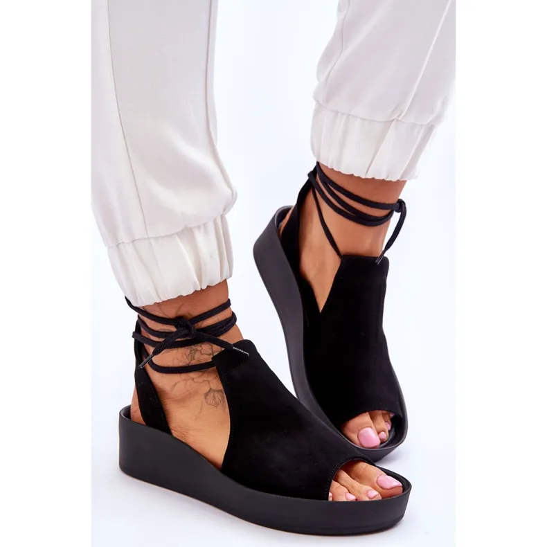 Suede Wedge Sandals Nicole 2743/002 Black