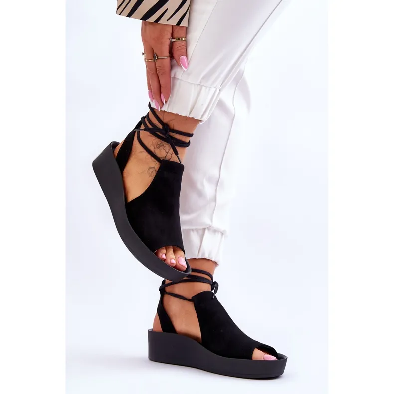 Suede Wedge Sandals Nicole 2743/002 Black