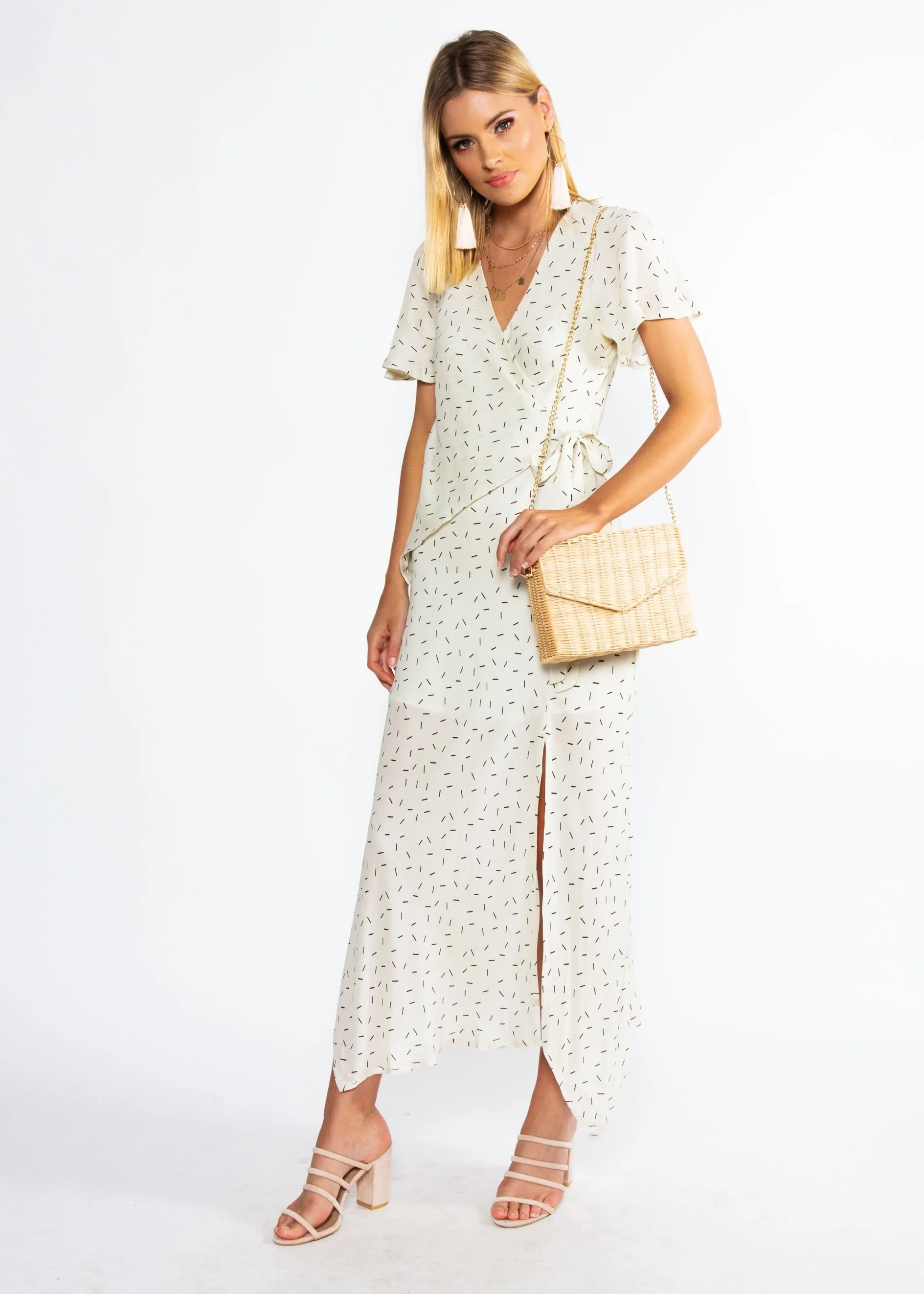 Sweet Flourish Wrap Maxi Dress - Cream