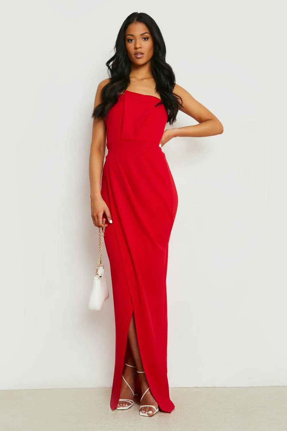 Tall Bandeau Wrap Detail Split Maxi Dress