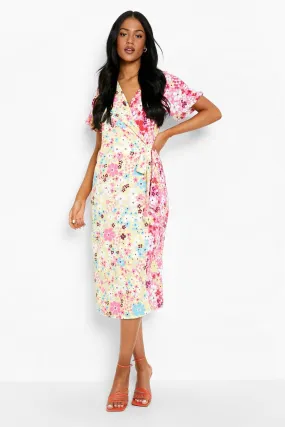 Tall Contrast Wrap Print Floral Midi Dress