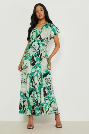 Tall Floral Print Wrap Midi Dress