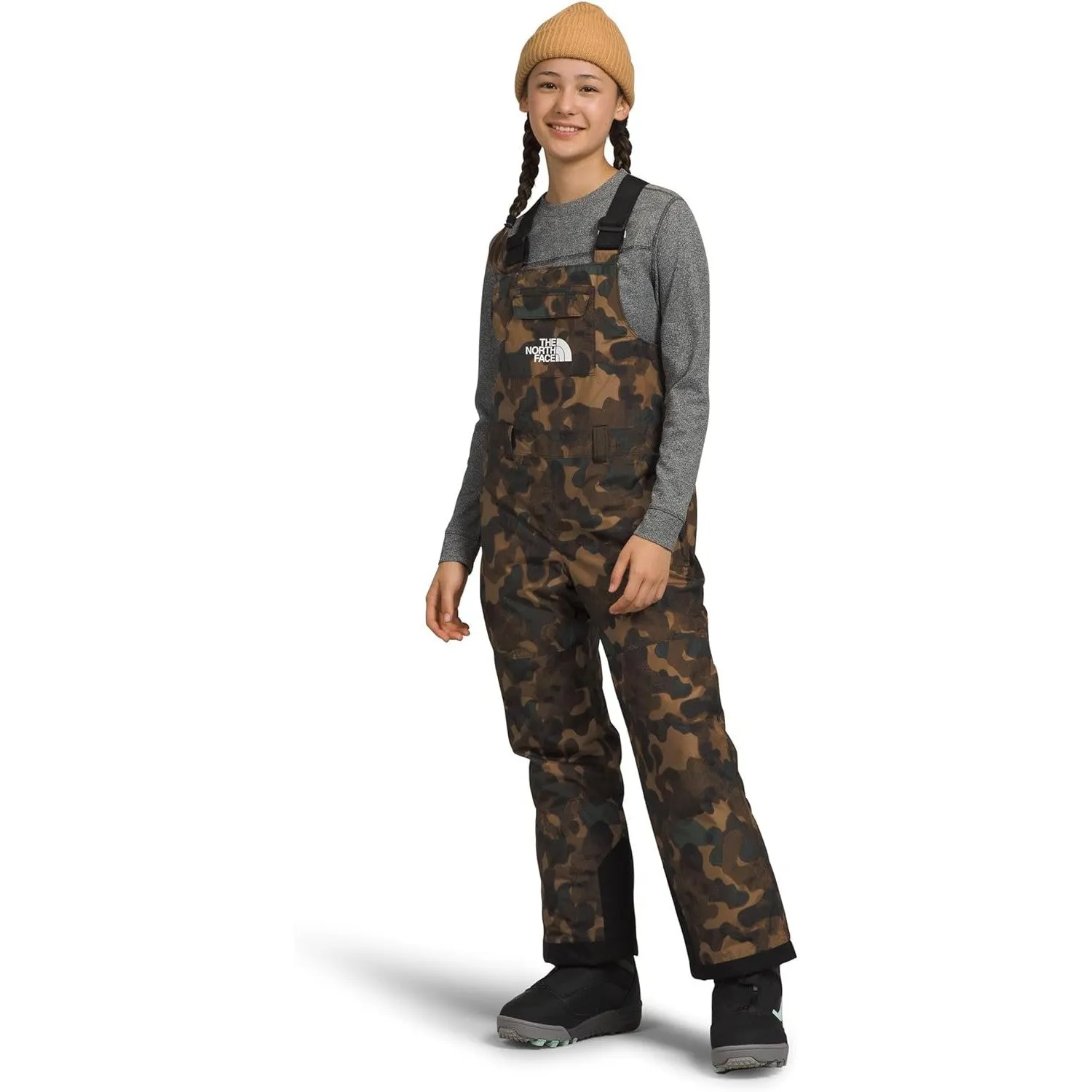 THE NORTH FACE Teen Freedom Insulated Bib, Utility Brown Camo Texture Small Print, X-Small