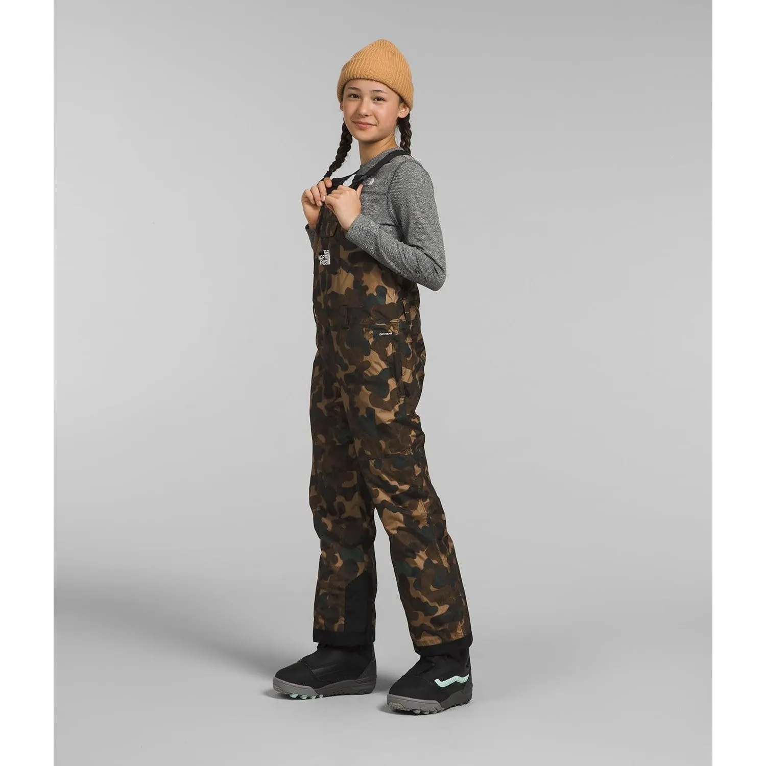 THE NORTH FACE Teen Freedom Insulated Bib, Utility Brown Camo Texture Small Print, X-Small