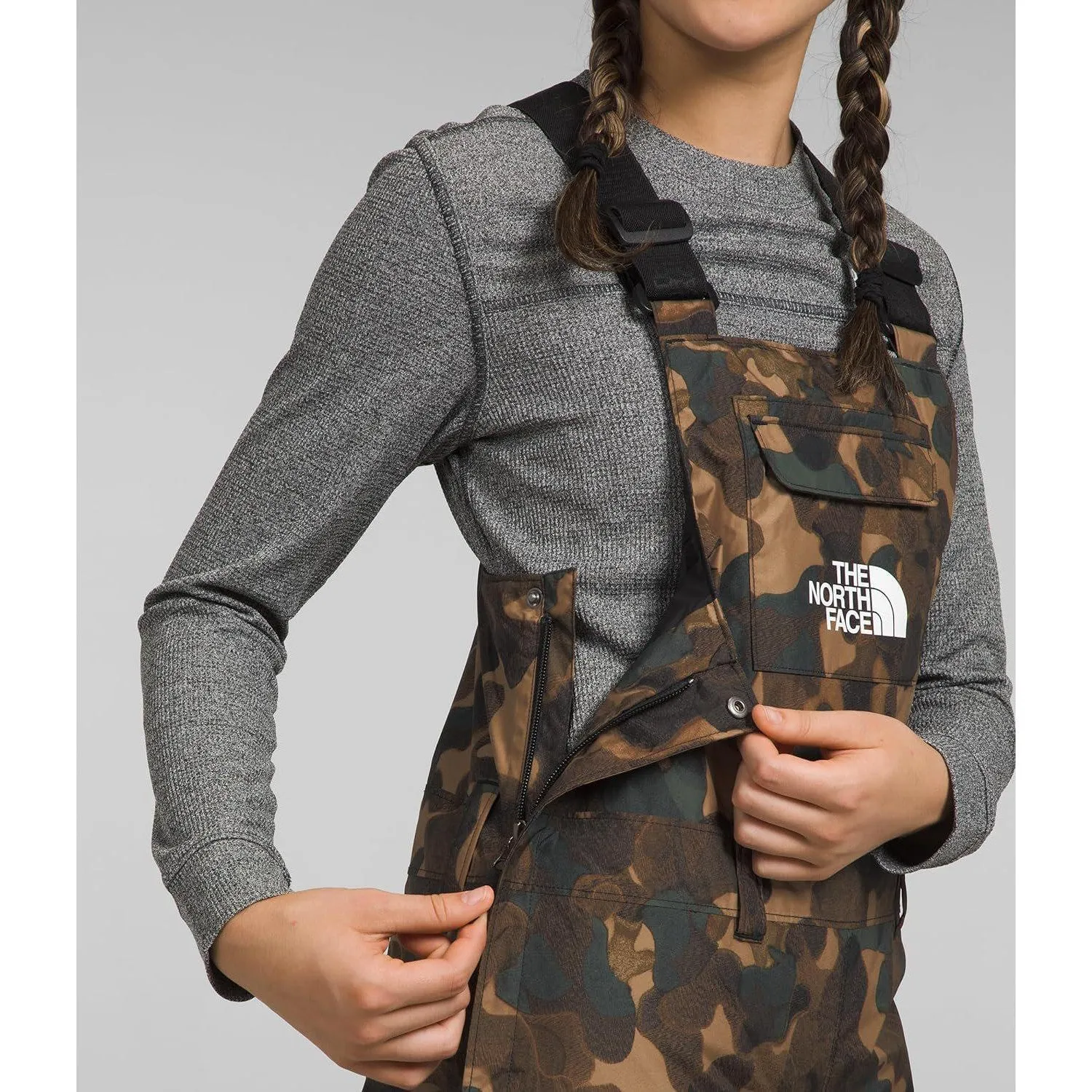 THE NORTH FACE Teen Freedom Insulated Bib, Utility Brown Camo Texture Small Print, X-Small