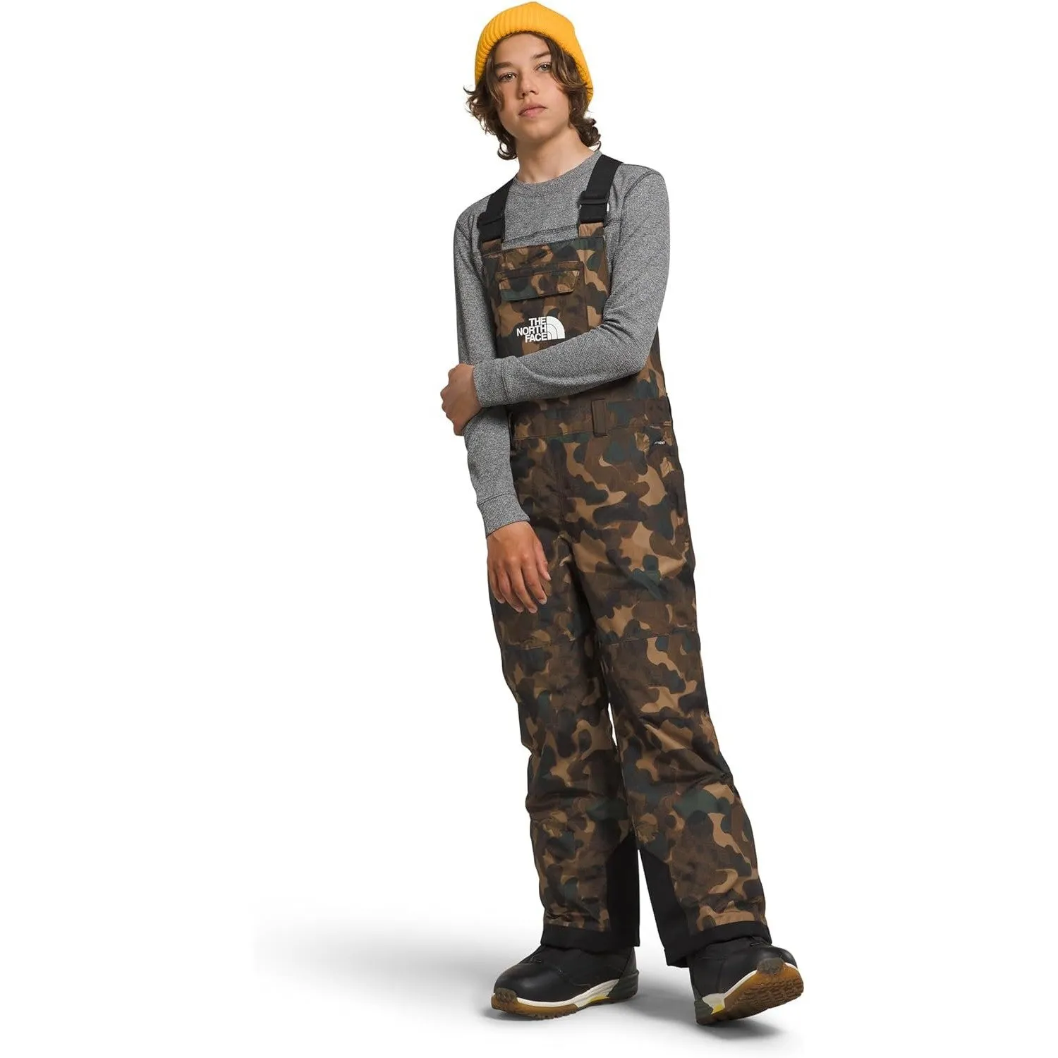 THE NORTH FACE Teen Freedom Insulated Bib, Utility Brown Camo Texture Small Print, X-Small