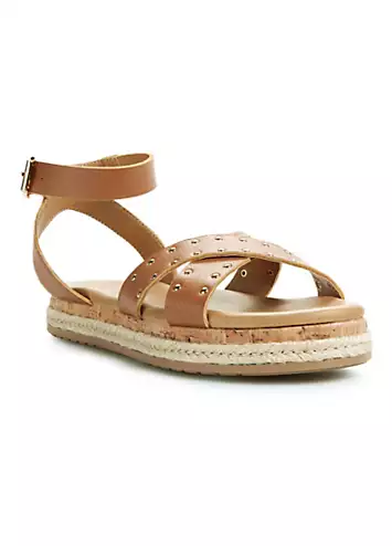 Together Tan Italian Leather Stud Sandals | Grattan