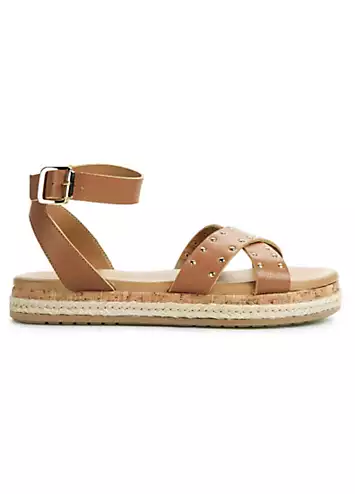 Together Tan Italian Leather Stud Sandals | Grattan