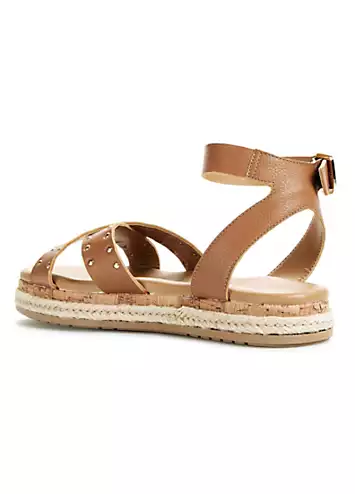 Together Tan Italian Leather Stud Sandals | Grattan