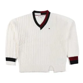 Tommy Hilfiger Cream Pullover With Navy Blue And Burgundy Edges