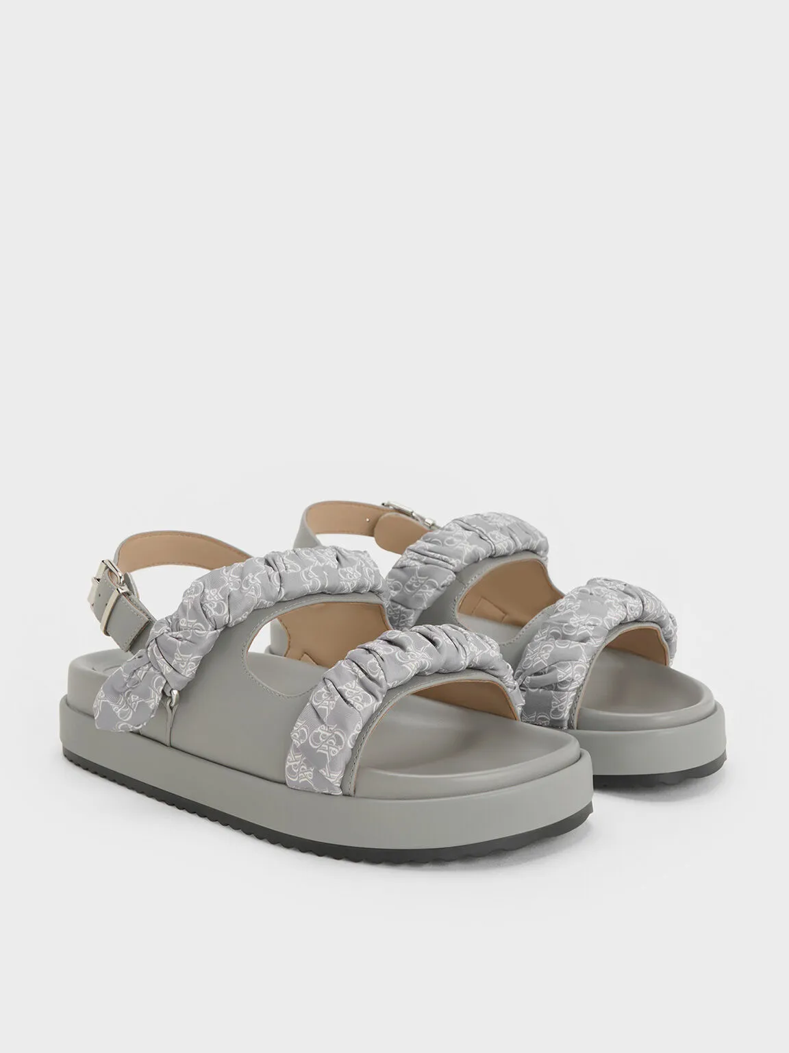 Tully Leather Ruched-Strap Sandals - Grey