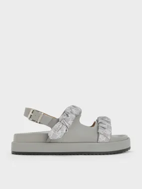 Tully Leather Ruched-Strap Sandals - Grey