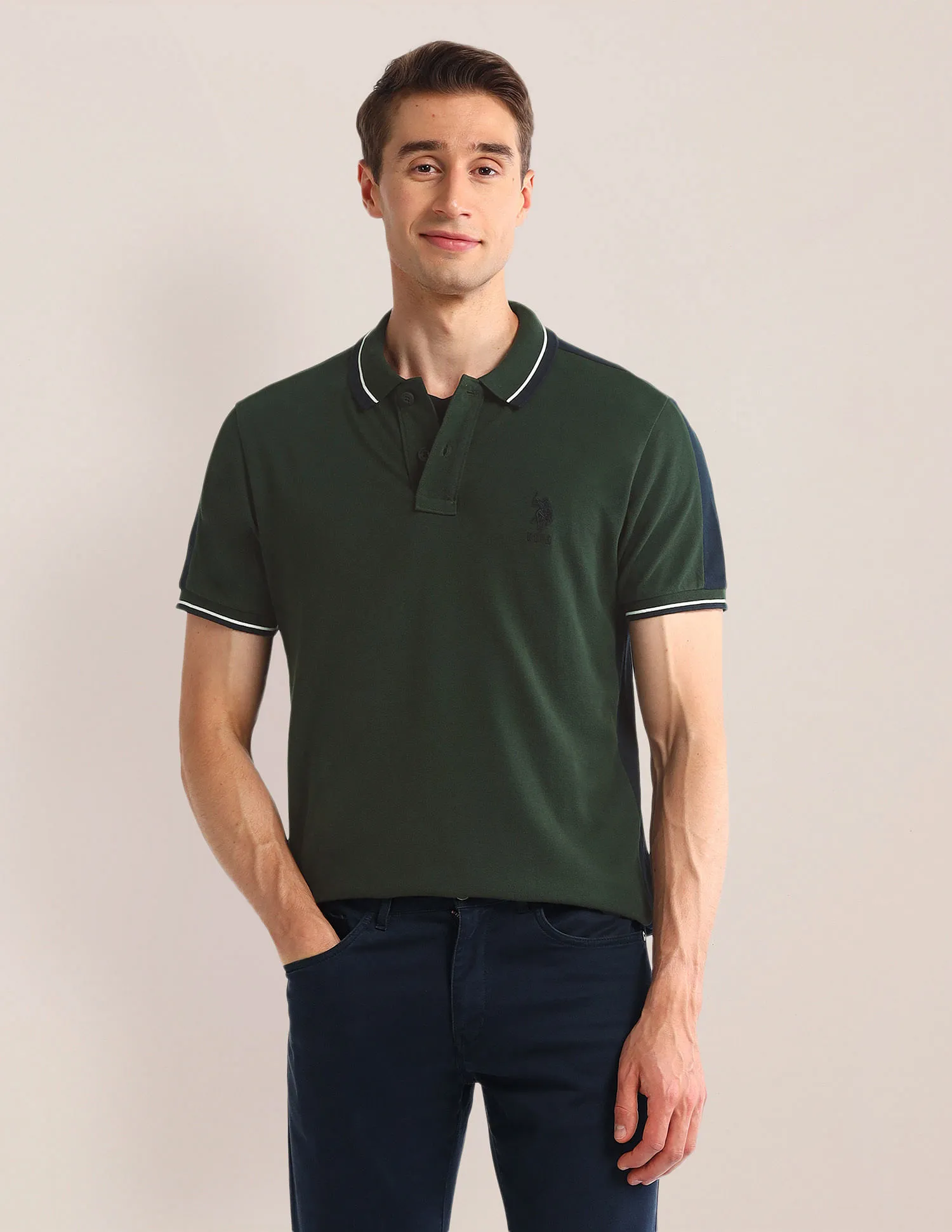 U.S. Polo Assn. Colour Blocked Slim Fit Polo Shirt