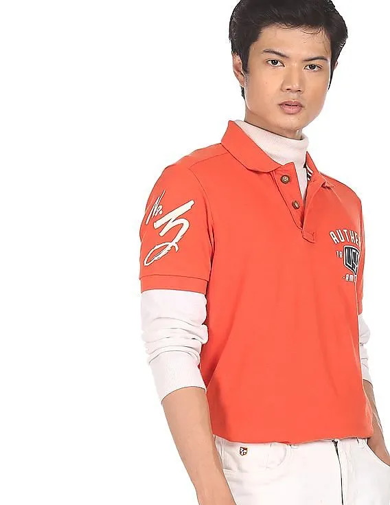 U.S. Polo Assn. Denim Co. Men Orange Cotton Solid Polo Shirt