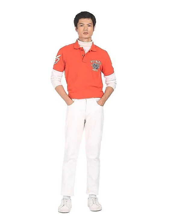 U.S. Polo Assn. Denim Co. Men Orange Cotton Solid Polo Shirt