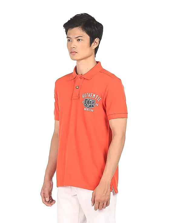 U.S. Polo Assn. Denim Co. Men Orange Cotton Solid Polo Shirt