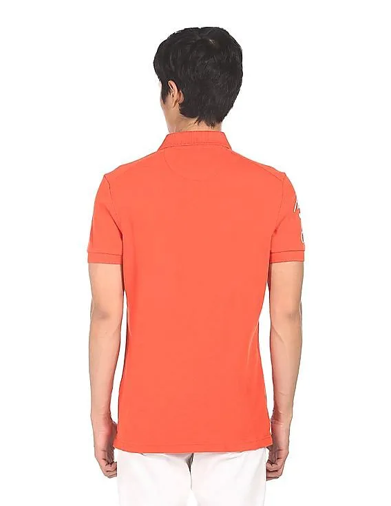 U.S. Polo Assn. Denim Co. Men Orange Cotton Solid Polo Shirt