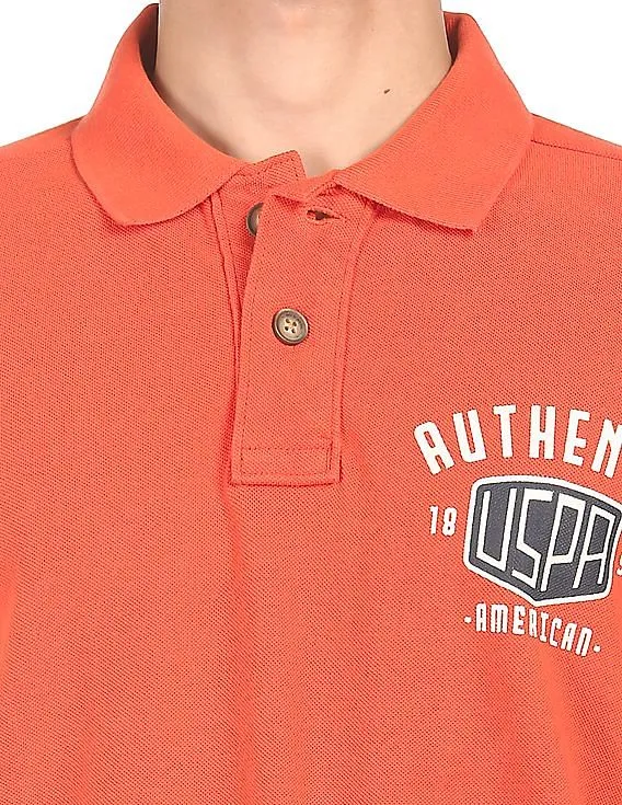 U.S. Polo Assn. Denim Co. Men Orange Cotton Solid Polo Shirt