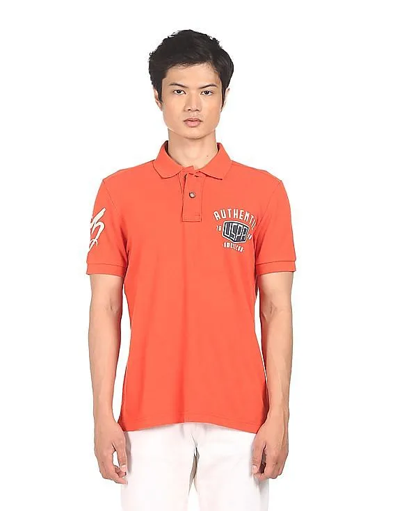 U.S. Polo Assn. Denim Co. Men Orange Cotton Solid Polo Shirt