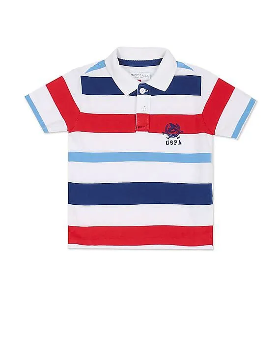 U.S. Polo Assn. Kids Boys White Cotton Striped Polo Shirt