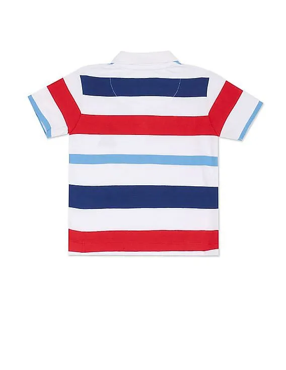 U.S. Polo Assn. Kids Boys White Cotton Striped Polo Shirt