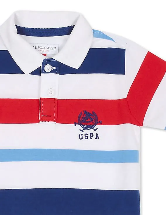 U.S. Polo Assn. Kids Boys White Cotton Striped Polo Shirt