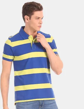 U.S. Polo Assn. Men Blue And Yellow Horizontal Stripe Pique Polo Shirt