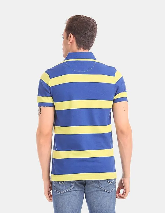 U.S. Polo Assn. Men Blue And Yellow Horizontal Stripe Pique Polo Shirt