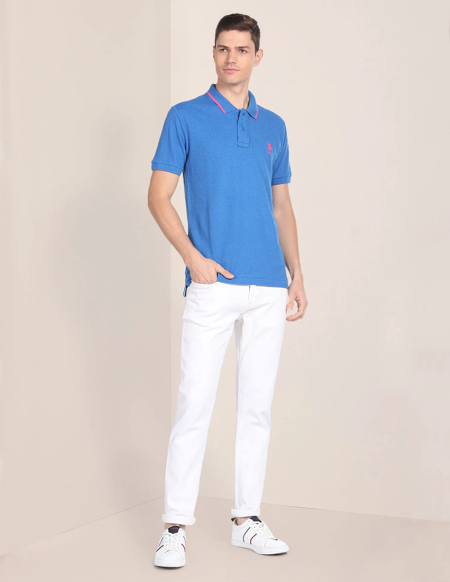 U.S. Polo Assn. Patterned Knit Cotton Polo Shirt